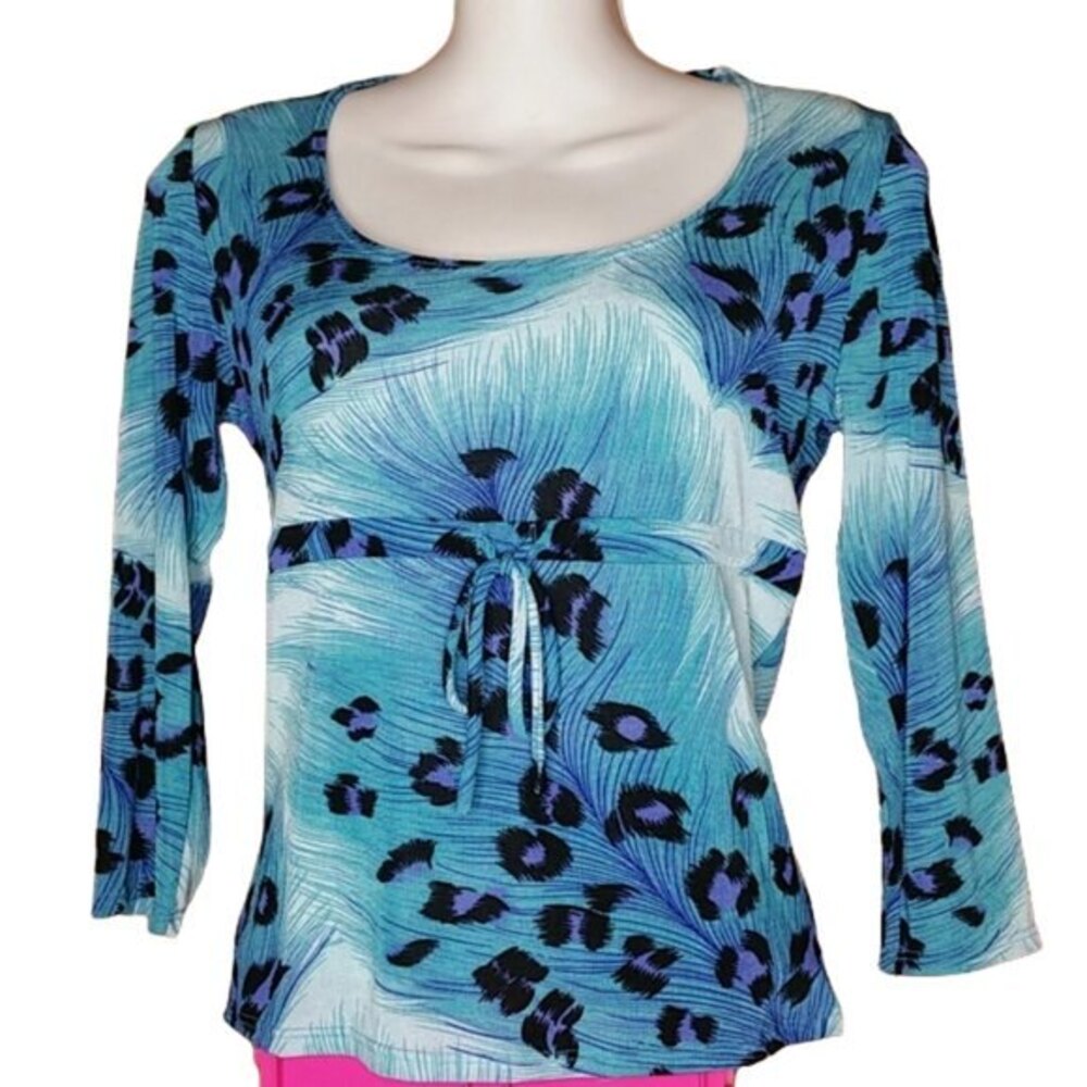 Vintage 90's Y2K Blue Purple Leopard Top Juniors Size Large